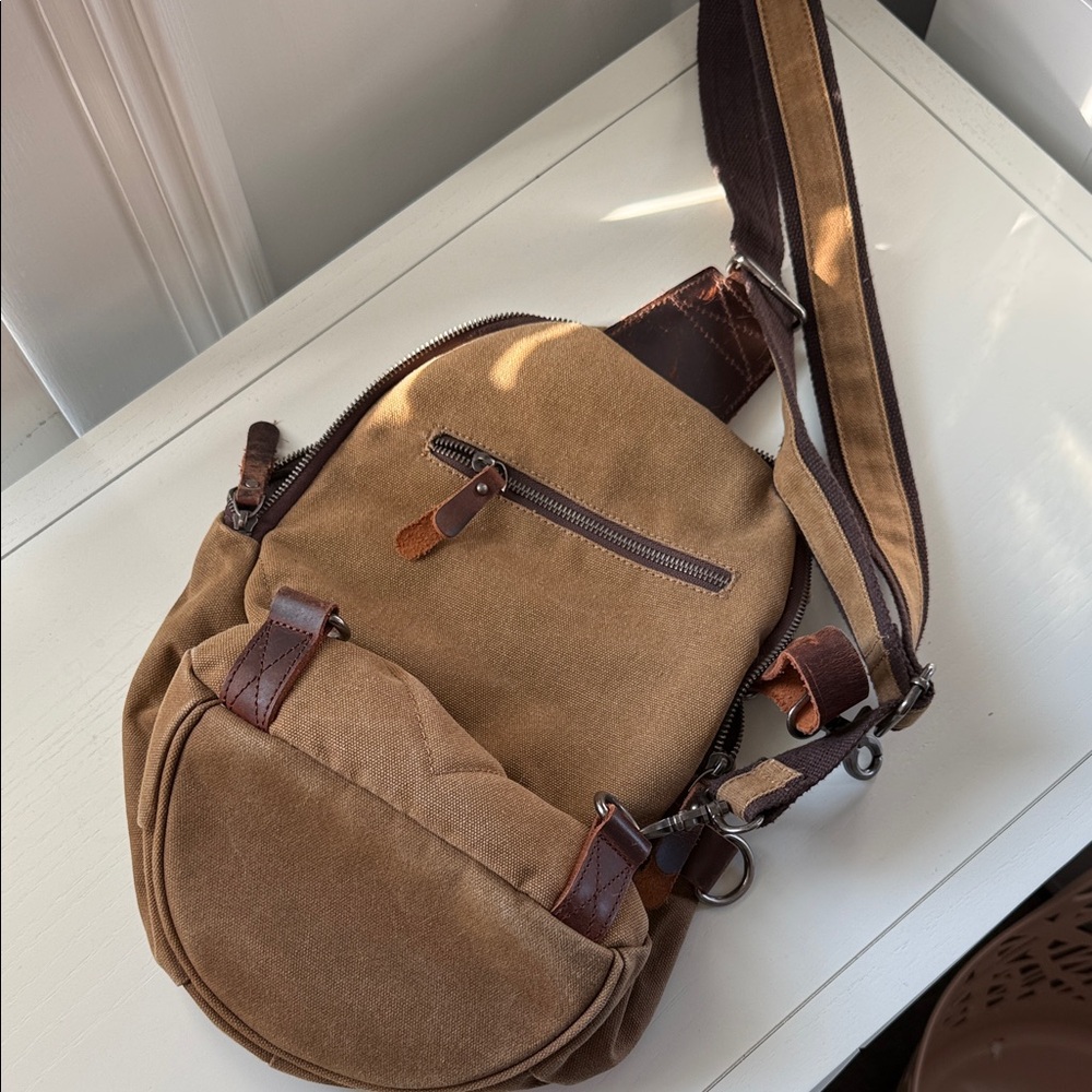 Brown Canvas Men's Crossbody Bag